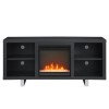 Foster Black Painted Wood Effect  TV Unit with Electric Fire &amp; Silver Legs - TV&#39;s up to 60&quot;