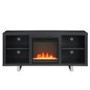 Foster Black Painted Wood Effect  TV Unit with Electric Fire & Silver Legs - TV's up to 60"