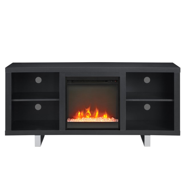 Foster Black Painted Wood Effect  TV Unit with Electric Fire & Silver Legs - TV's up to 60"