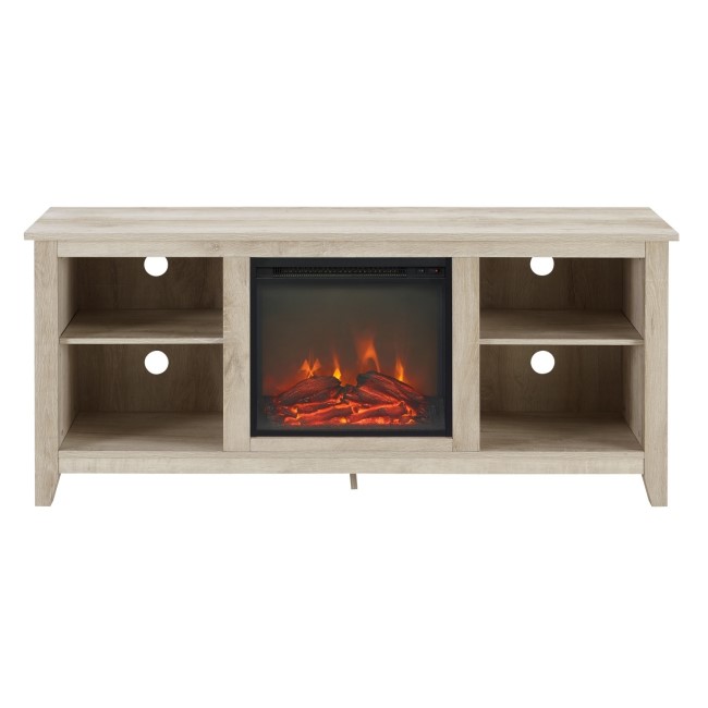 Foster Light Wood Effect TV Unit with Electric Fire & Shelves - TV's up to 56"