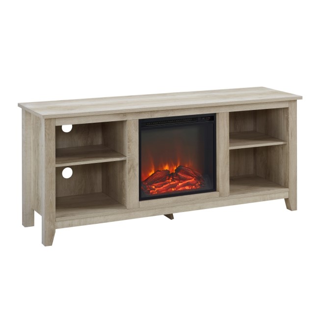 Foster Light Wood Effect TV Unit with Electric Fire & Shelves - TV's up to 56"