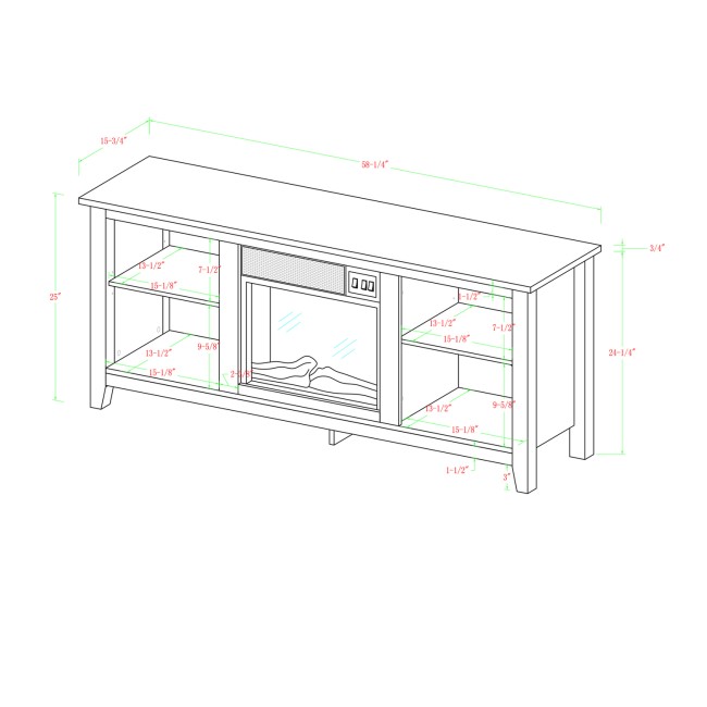 Foster Light Wood Effect TV Unit with Electric Fire & Shelves - TV's up to 56"