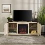Foster Light Oak Effect TV Unit with Electric Fire & Storage Cupboards - TV's up to 60"