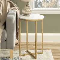 GRADE A1 - Gold Round Side Table in Faux Marble - Foster