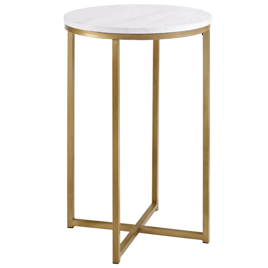 GRADE A1 - Gold Round Side Table in Faux Marble - Foster