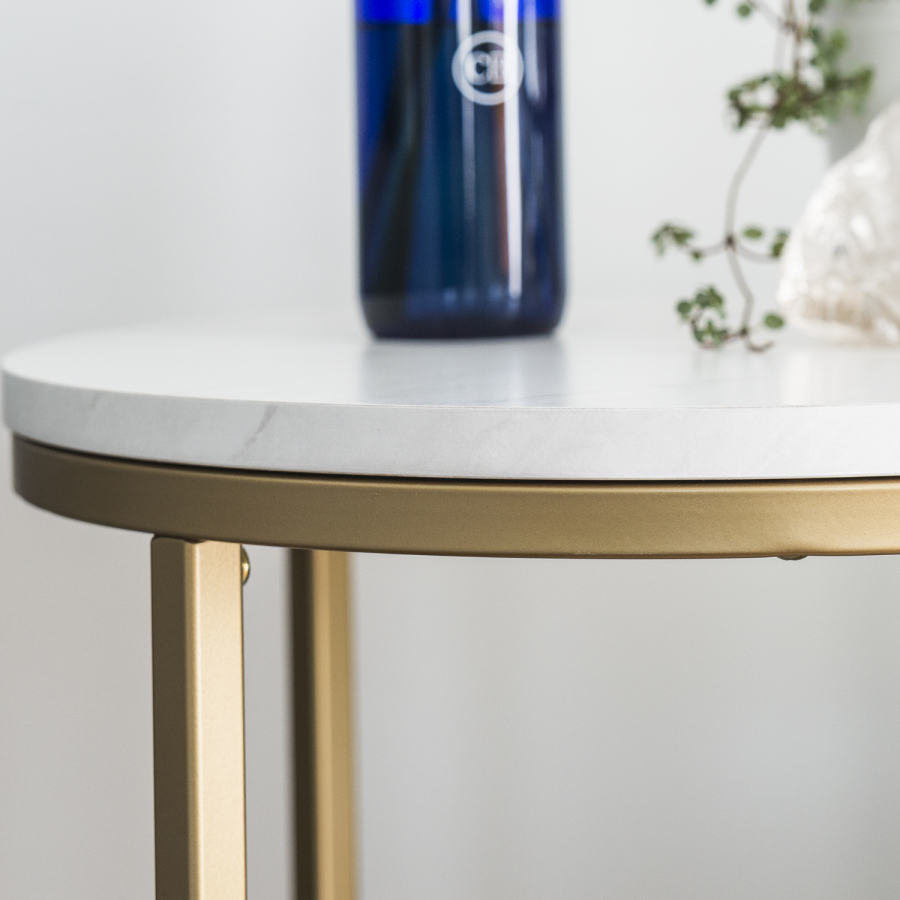 GRADE A1 - Gold Round Side Table in Faux Marble - Foster