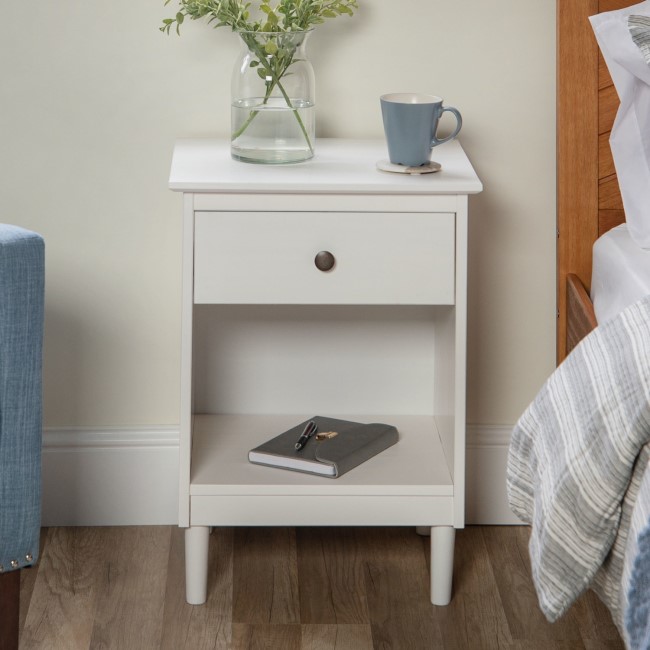 Foster Modern 1 Drawer Bedside Table in White Furniture123