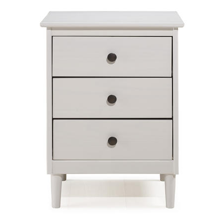 White Bedside Table in Solid Pine with 3 Drawers - Foster