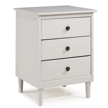 White Bedside Table in Solid Pine with 3 Drawers - Foster