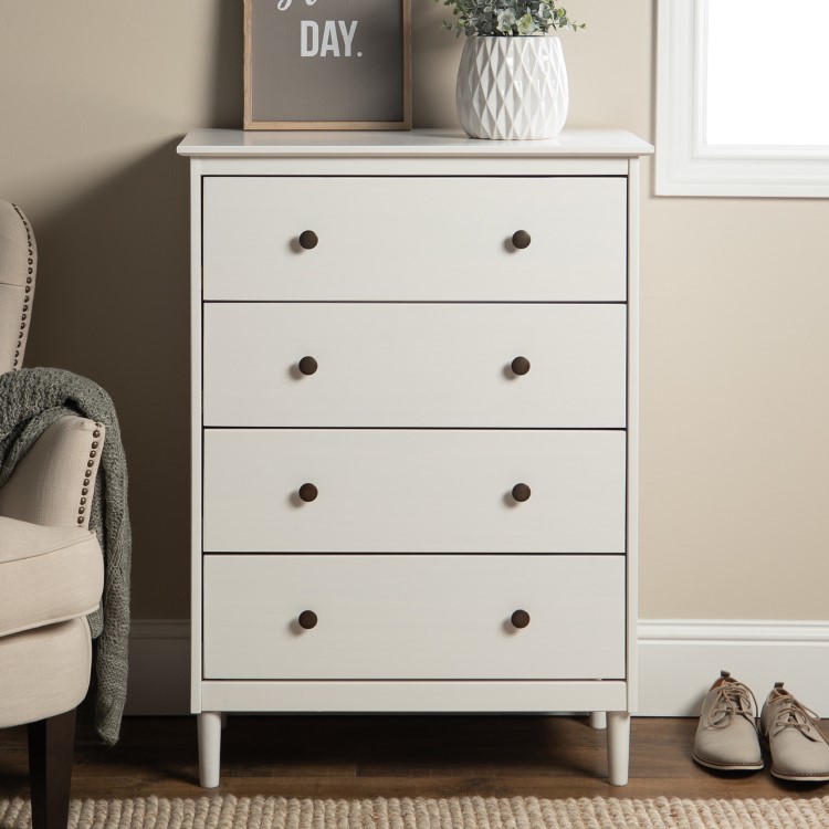 White Painted Chest of 4  Drawers with Legs - Foster