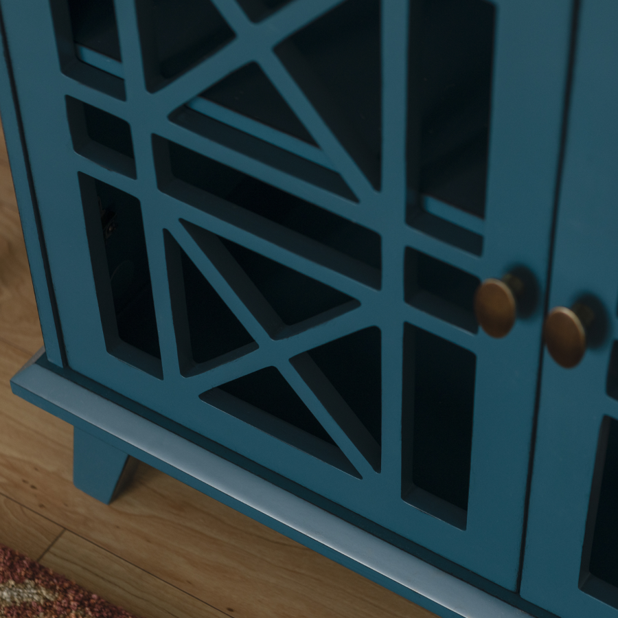 Blue Solid Wood Storage Cabinet - Foster
