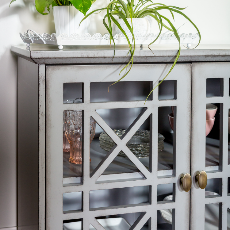 Grey Solid Wood Sideboard with Double Doors - Foster