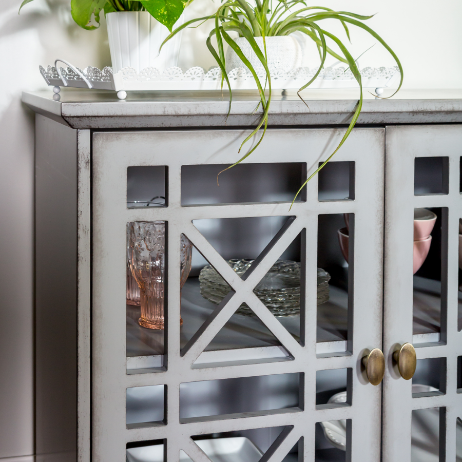 Grey Solid Wood Sideboard with Double Doors - Foster