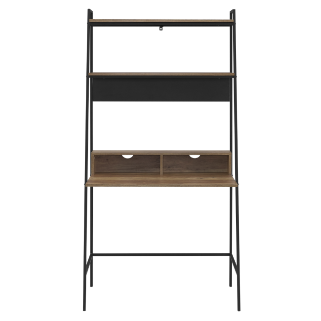 Foster Brown Wooden Ladder Desk with Shelves & Metal Frame