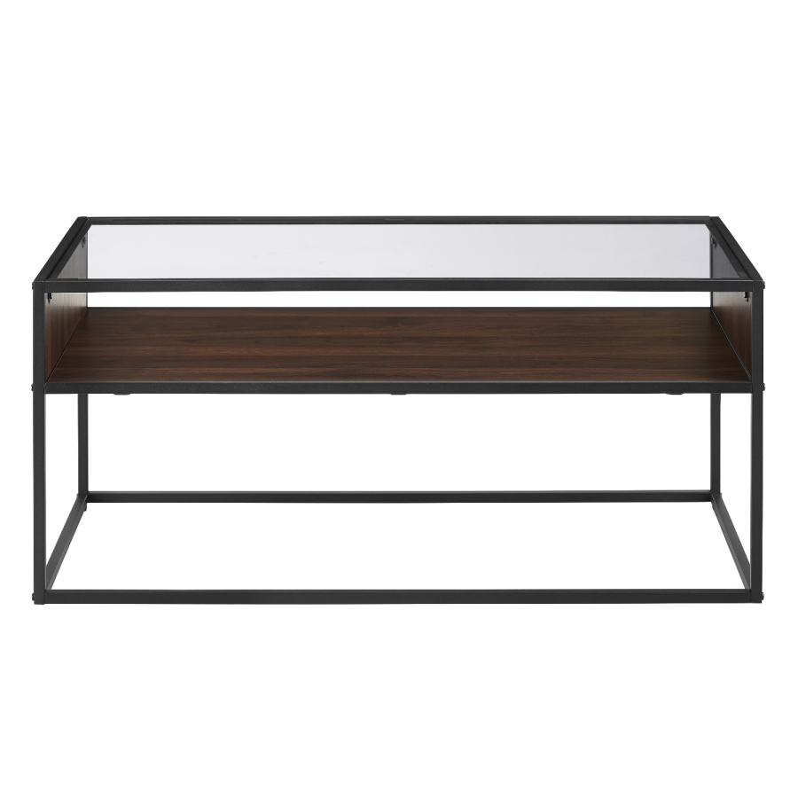 Small Glass Coffee Table with Brown Wooden Shelf - Foster