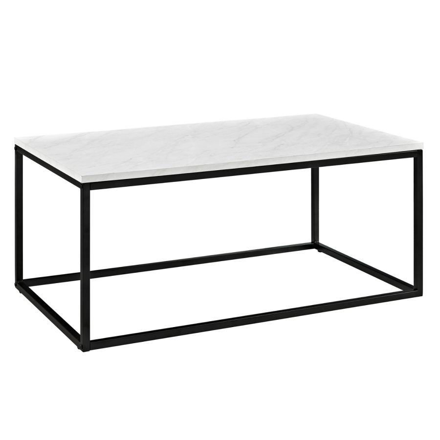 GRADE A2 - Small White Faux Marble Coffee Table with Black Base - Foster