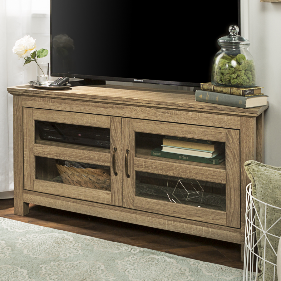 GRADE A1 - Oak Effect Corner TV Unit with Storage - Foster - TV's up to 45"
