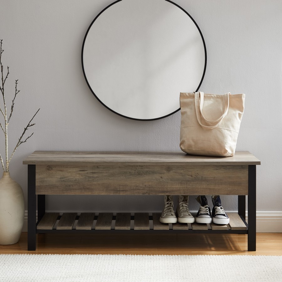 Foster Grey Storage Bench with Shoe Rack