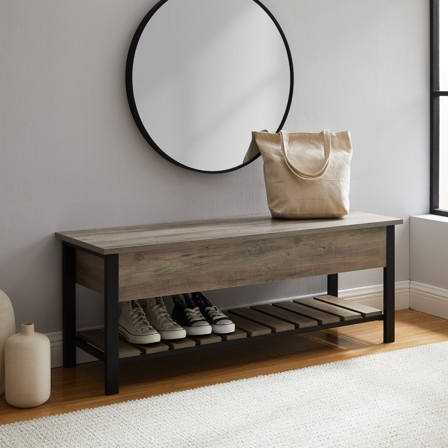 Foster Grey Storage Bench with Shoe Rack