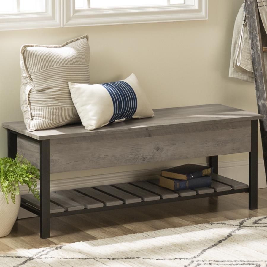 Foster Grey Storage Bench with Shoe Rack