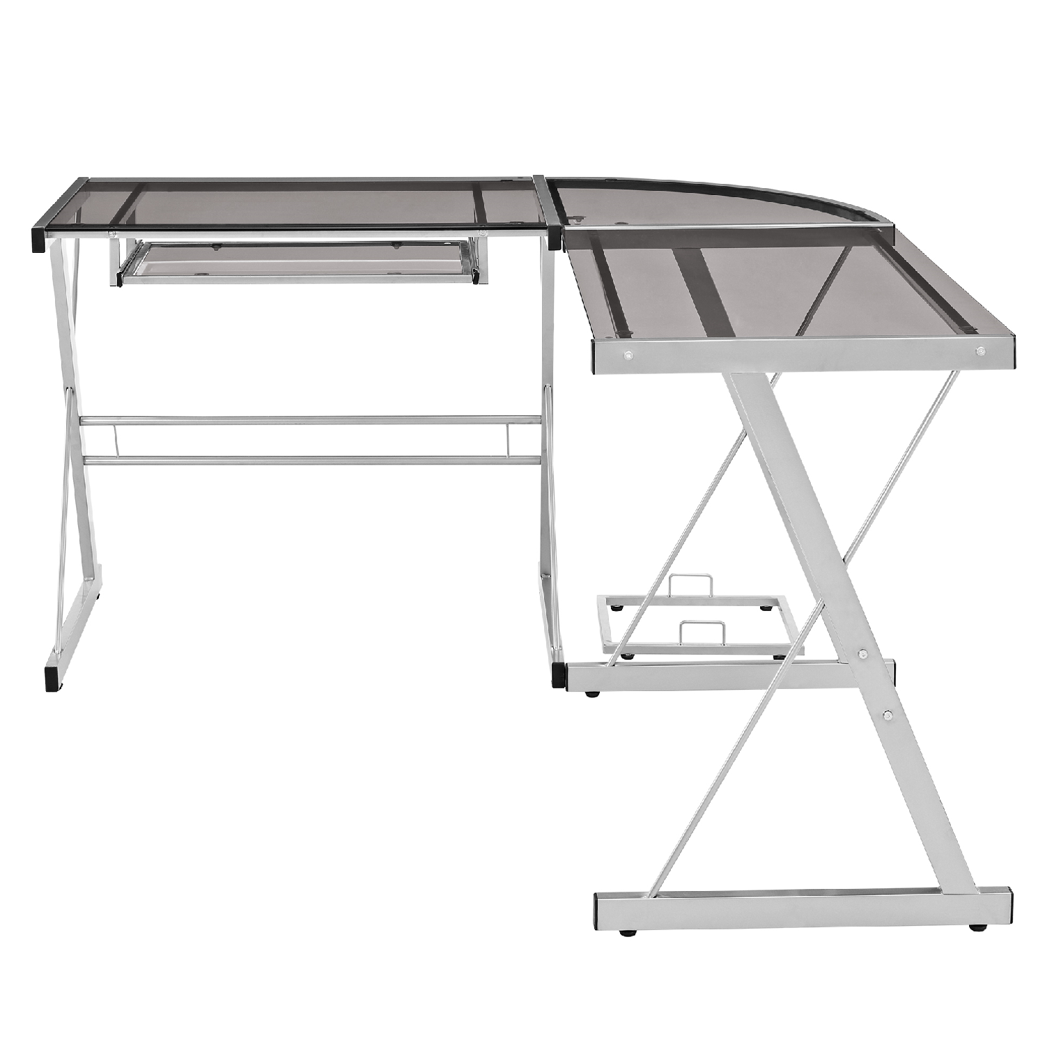 Foster Grey Office Corner Desk With Tempered Glass Table And Keyboard Tray Furniture123