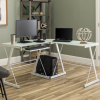 White Glass Corner Desk with Keyboard Tray - Foster