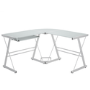 White Glass Corner Desk with Keyboard Tray - Foster