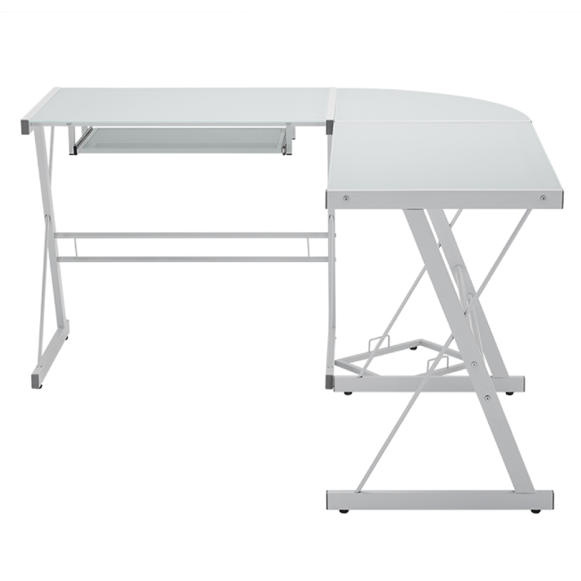 White Glass Corner Desk with Keyboard Tray - Foster