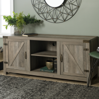 Foster Grey Wood Effect TV Unit with Open Shelves & Cupboards - TV's up to 65" Foster Grey Wood Effect TV Unit with Open Shelves & Cupboards - TV's up to 65"