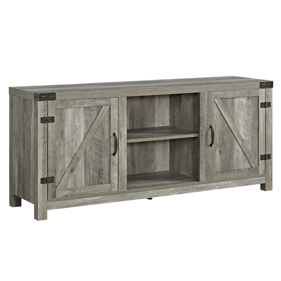 Foster Grey Wood Effect TV Unit with Open Shelves & Cupboards - TV's up to 65"