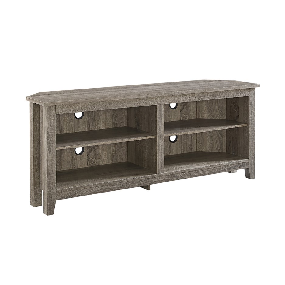 Foster Grey Wood Effect Corner TV Unit with Open Shelves TV's up 60