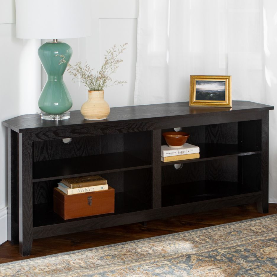 Black Wood Effect Corner TV Unit with 4 Open Shelves - Foster - TV's up