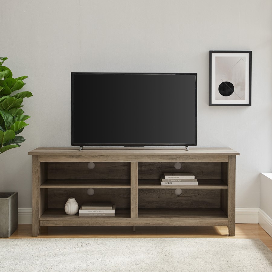 Foster Grey Wooden TV Unit with Open Shelves - TV's up to 60"