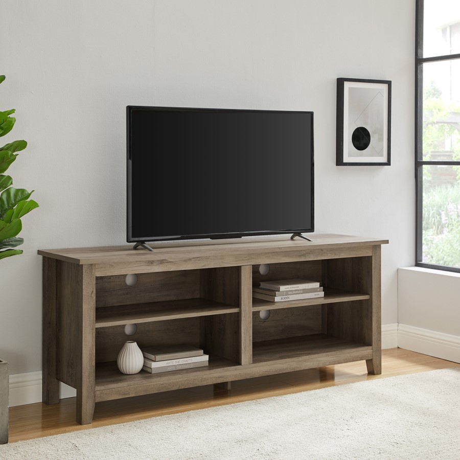 Foster Grey Wooden TV Unit with Open Shelves - TV's up to 60"