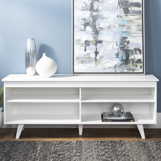 White Wooden TV Unit with Storage - Foster - TV's up to 60"