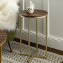 Gold Round Side Table with Dark Wood Top - Foster