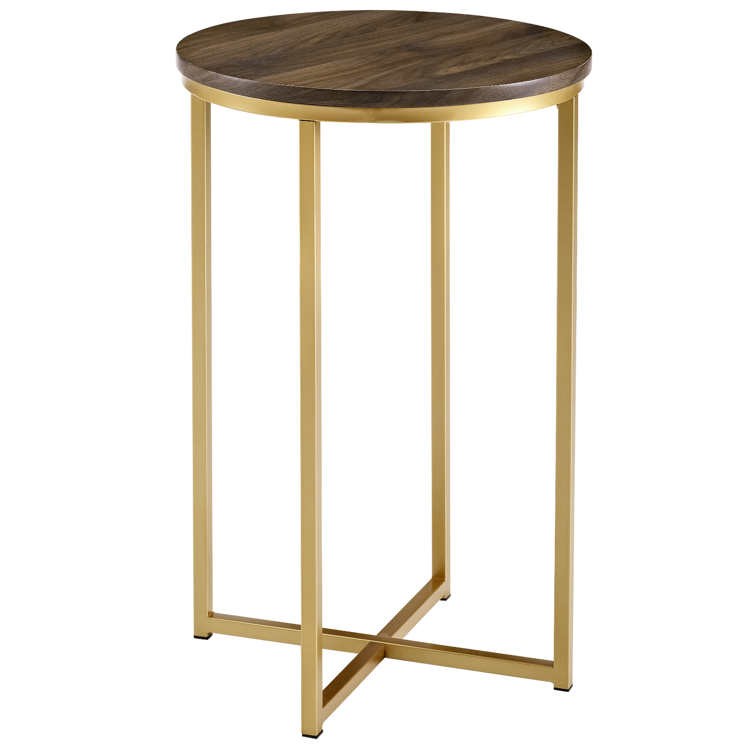 Gold Round Side Table with Dark Wood Top - Foster - Furniture123