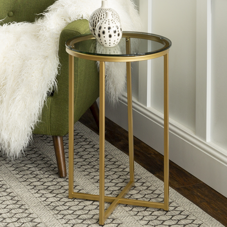 Foster Gold Side Table with Tempered Glass Top - Furniture123