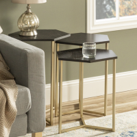 GRADE A1 - Foster Hexagon Nest of 3 Tables with Gold Base GRADE A1 - Foster Hexagon Nest of 3 Tables with Gold Base