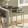 GRADE A1 - Foster Hexagon Nest of 3 Tables with Gold Base
