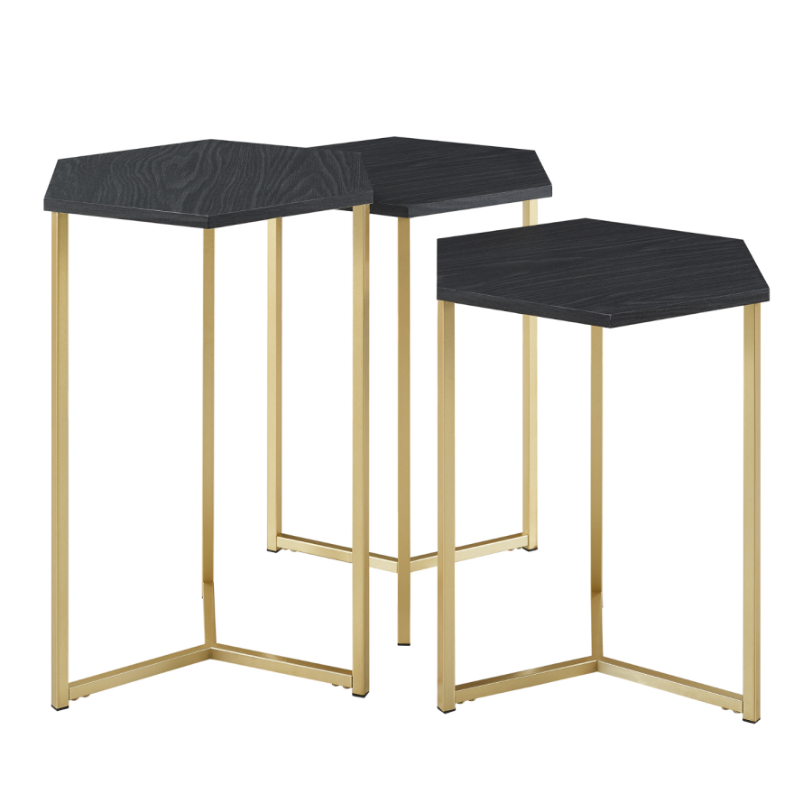 GRADE A1 - Foster Hexagon Nest of 3 Tables with Gold Base