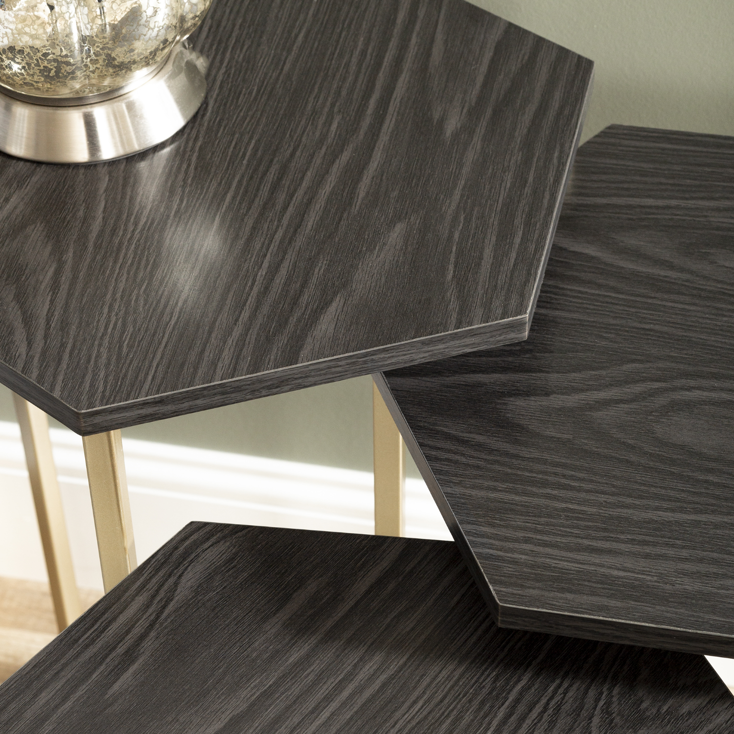 GRADE A1 Foster Hexagon Nest of 3 Tables with Gold Base