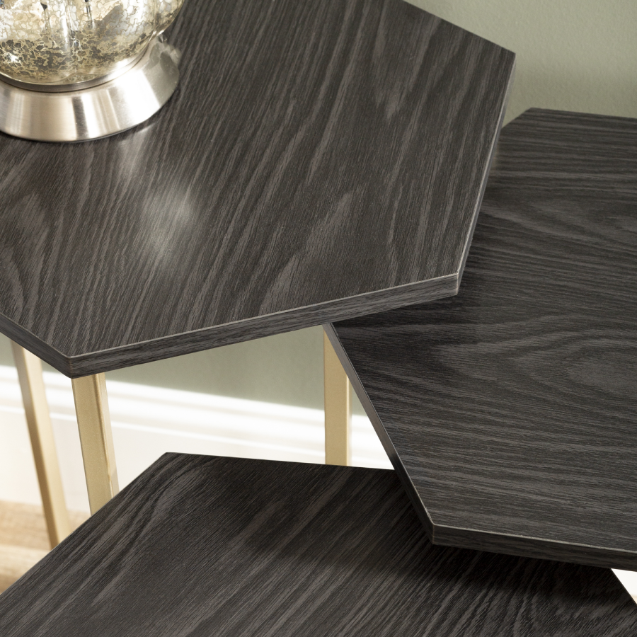 GRADE A1 - Foster Hexagon Nest of 3 Tables with Gold Base