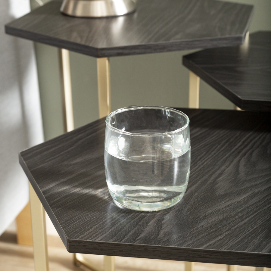 GRADE A1 - Foster Hexagon Nest of 3 Tables with Gold Base