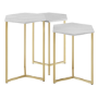 White Marble Hexagon Nest of 3 Tables with Gold Base - Foster
