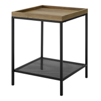 Foster Oak Side Table with Metal Mesh Shelf Foster Oak Side Table with Metal Mesh Shelf