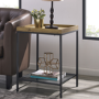 Foster Oak Side Table with Metal Mesh Shelf
