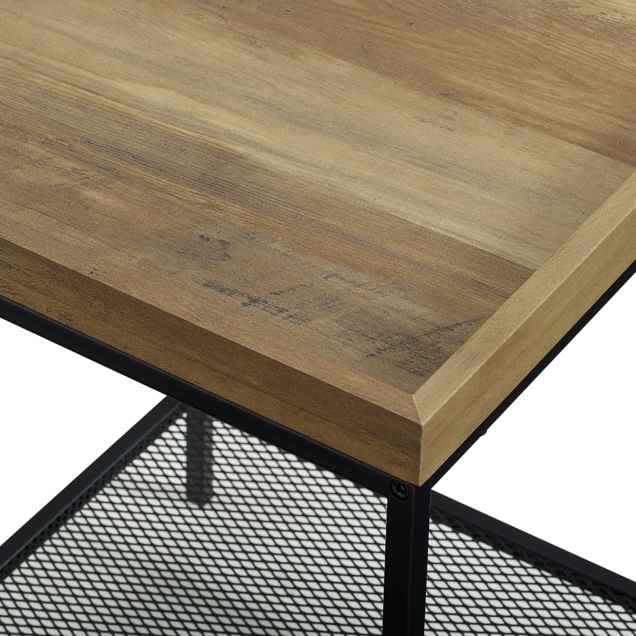 Foster Oak Side Table with Metal Mesh Shelf