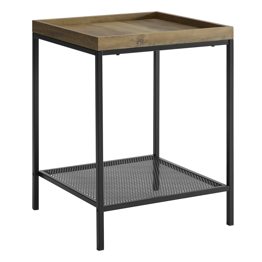 Foster Oak Side Table with Metal Mesh Shelf