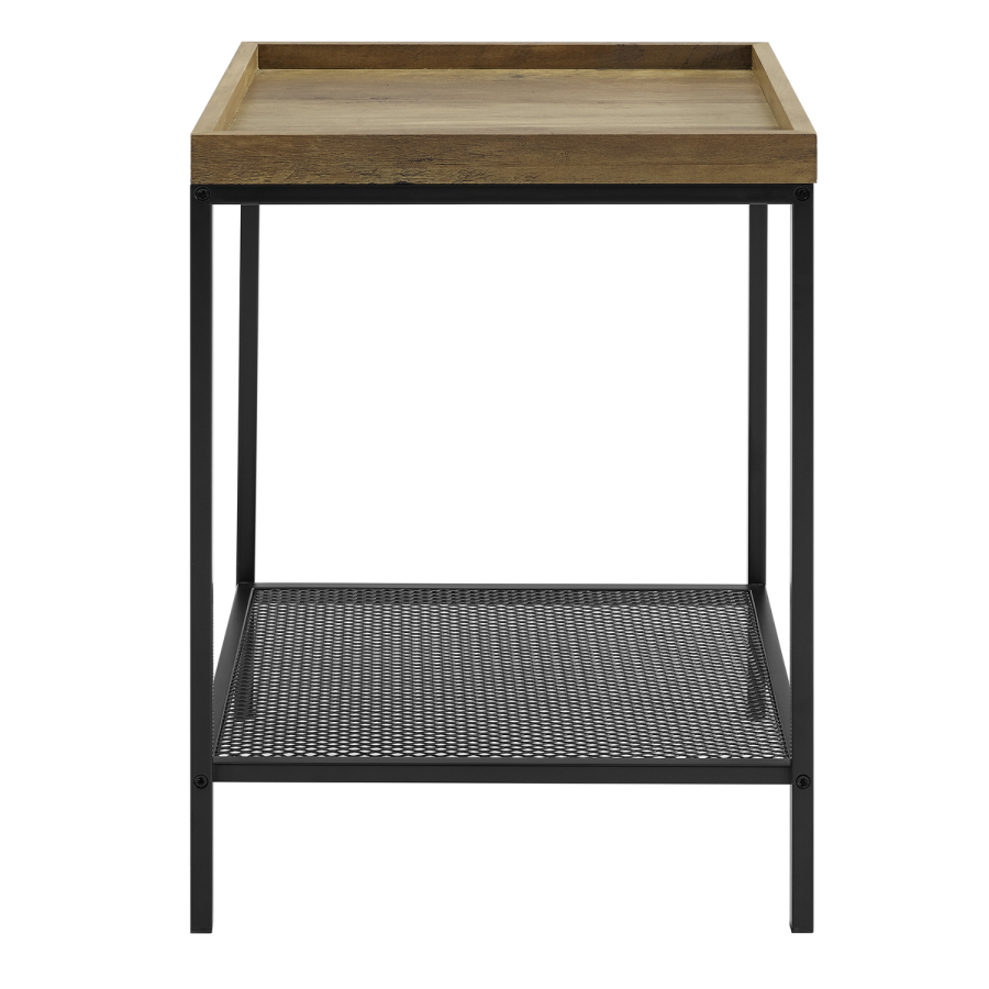 Foster Oak Side Table with Metal Mesh Shelf